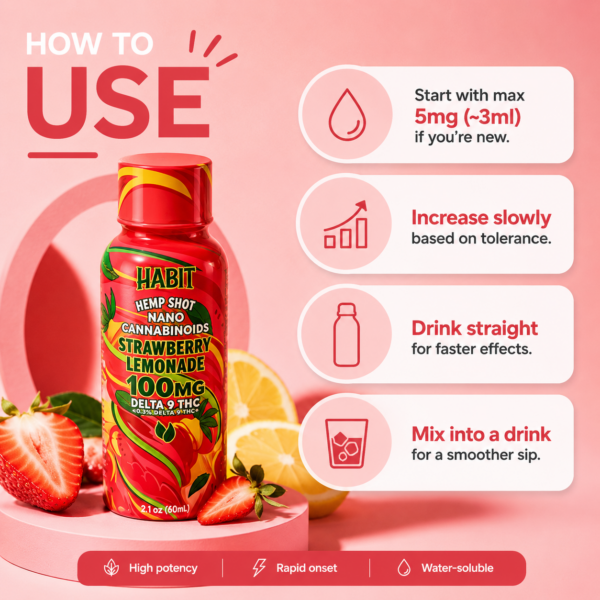 100 MG Delta 9 THC Hemp Shot – Strawberry Lemonade