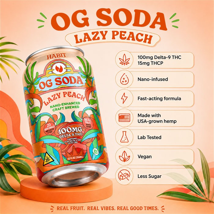 Delta 9 THC OG Soda – 100mg – Lazy Peach - Image 3
