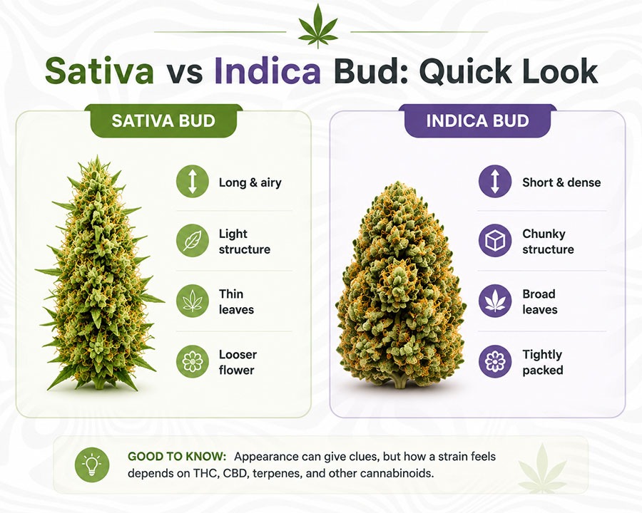 Sativa vs Indica Bud at a Glance